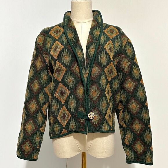 Vintage Ellen Richman Tapestry Jacket S Boho Western Southwestern Kilim Eclectic - Picture 1 of 13